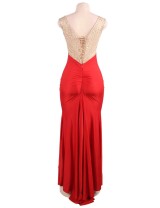 Amazing Gold Lace Red Slit Evening Gown