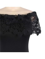 Black Lace Off Shoulder Party Maxi Dress