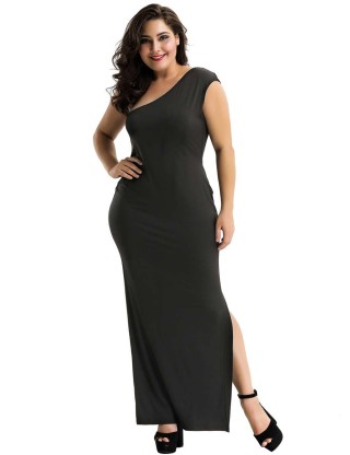 Black One Shoulder Plus Size Dress Wholesale