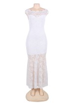 White Lace Fishtail Elegant Party Gown Off Shoulder 