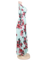Mint Pocket Design Short Sleeve Floral Maxi Dress