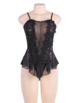 Black Stereoscopic Flower Lace Sexy Babydoll