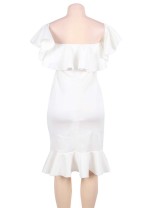 Plus Size White Off-Shoulder Ruffle Bodycon Mermaid Party Dress