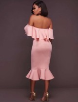 Plus Size Pink Ruffle Off-Shoulder Mermaid Bodycon Dress