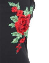Elegant Embroidery Fashion Dress Black Bodycon
