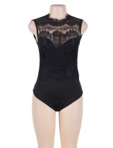 High Neck Black Lace Cut Out Back Sexy Teddy