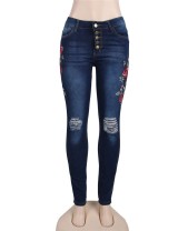Plus Size Top Design Embroidery  Ripped Women Jeans 