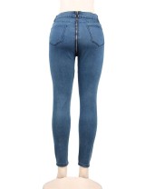 Blue high waist bag hip zipper sexy jeans