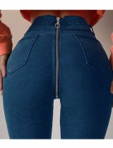 Blue high waist bag hip zipper sexy jeans