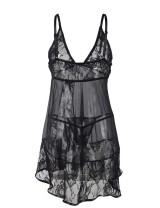 Floral Soft Lace Apron Chemise With Thong