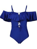 Blue Ruffle Off-The-Shoulder One Piece Swimsuit