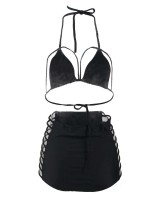 Black Elastic Harness Strappy Sexy Summer Women Bikini Set