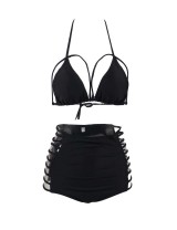 Black Elastic Harness Strappy Sexy Summer Women Bikini Set