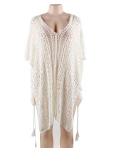 White Knitted Hollow out Beach Dress
