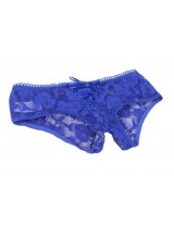 Blue Open Crotch Strappy Lace Thongs