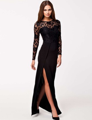 Black Lace Long Sleeve Evening Dress