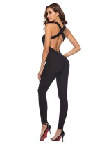 Black Sexy backless one-piece yoga fitness pants