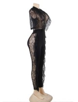 Black Lace Half-length Sleeve Jumpsuit