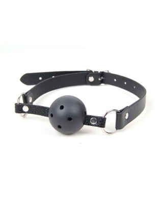 Black Soft Open Breathable Leather Mouth ball Gag SM