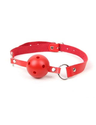 Red Soft Open Breathable Leather Mouth ball Gag SM