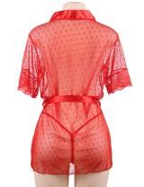 Plus Size Red Sexy Lace Transparent Pajamas Underwear Set