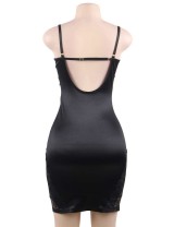 Sexy Black Lace Fitted Low Back Satin Club Party Bodycon Dress